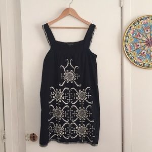 Black embroidered cotton mini dress lined s